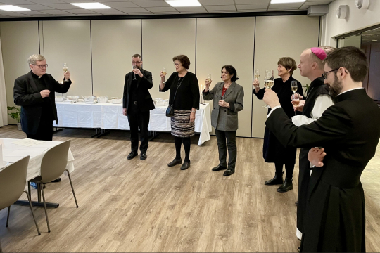 8. november ble mgr. Egil Mogstad utnevnt til monsignore. Her sammen med biskop Erik Varden av Trondheim og biskop-elekt Fredrik Hansen.