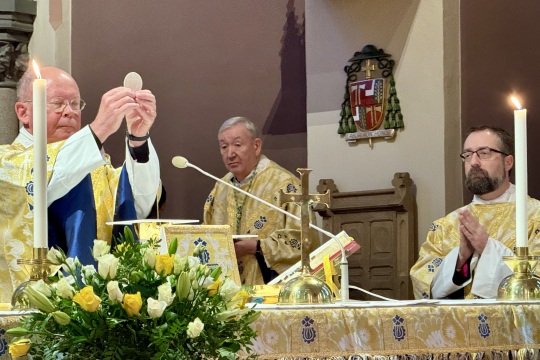 P. Oddvar Moi preker under messen ved hans 25-årsjubileum som prest. St. Olav domkirke, Oslo.