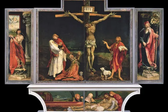Matthias Grunewalds altertavle som viser Jesu korsfestelse og gravlegging