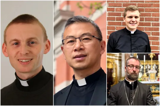 Collage av portretter: biskop Fredrik Hansen (kallsansvarlig), p. Carlo Borromeo Le Hong Phuc, 	p. Josef Ottersen og Sławomir Czuba. 