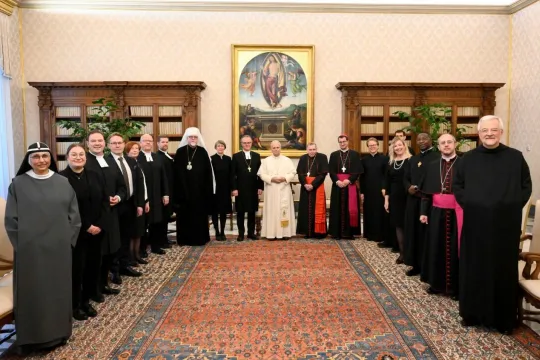 Pave Leo XIV står sammen med den finske økumeniske delegasjonen i Vatikanet