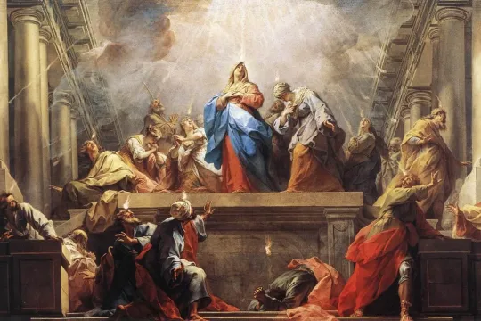 Jean Restouts maleri av apostlene og Maria på pinsedag