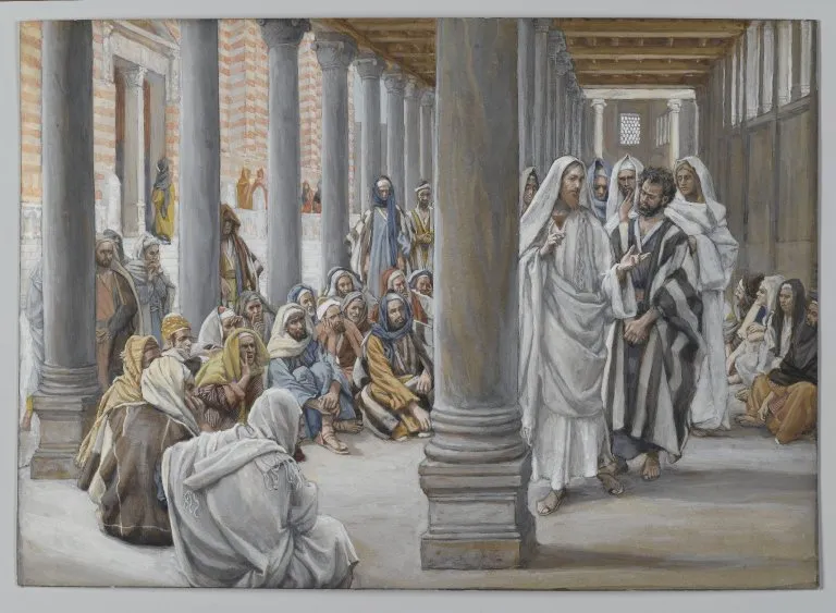 Kunstverk av Jesus som går i Salomos søylehall