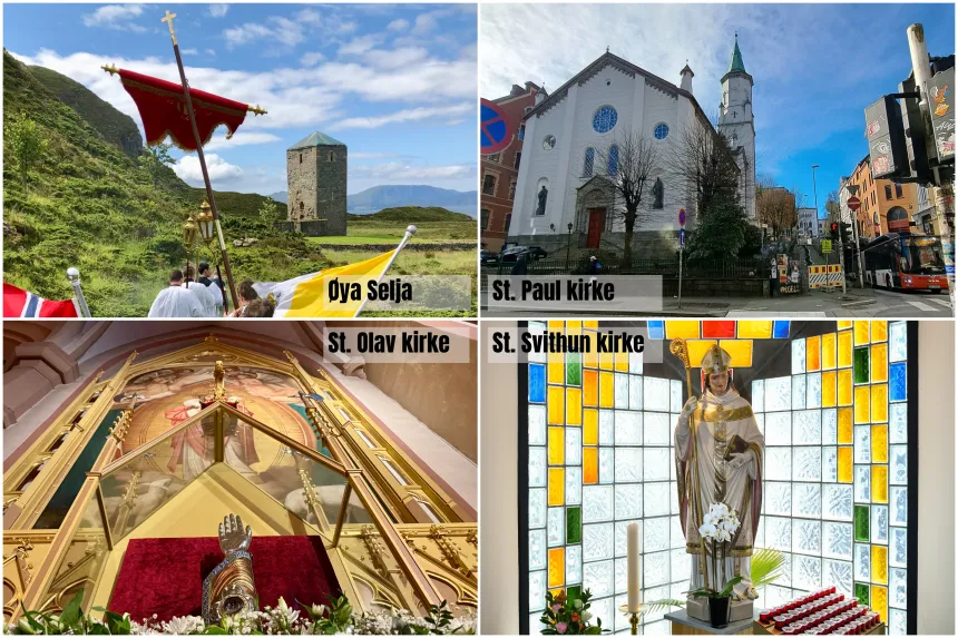 Pilegrimsmålene i Jubelåret 2025: St. Olav domkirke, St. Paul kirke, St. Svithun kirke og Selja.