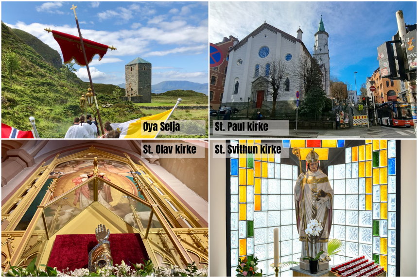 Pilegrimsmålene i Jubelåret 2025: St. Olav domkirke, St. Paul kirke, St. Svithun kirke og Selja.