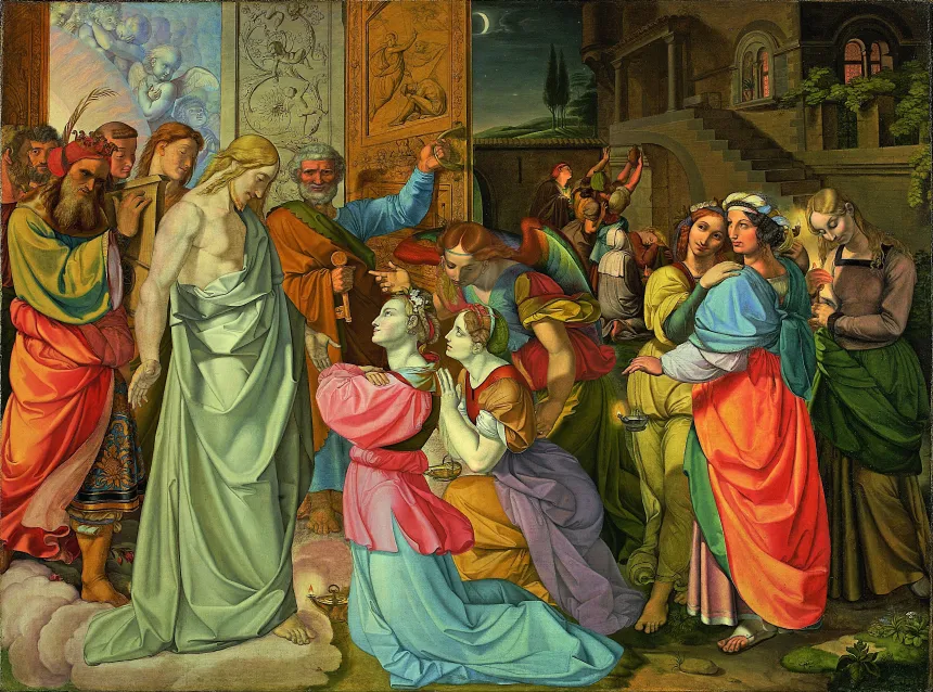 Maleri av Jesus som brudgom med de kloke og uforstandige jomfruer