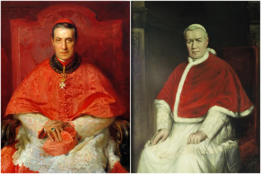 Maleri av kardinal Rampolla (til venstre) og pave Pius X (til høyre)