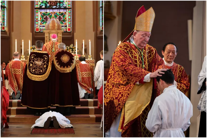 To bilder fra diakonvielsen av Mathias Ledum