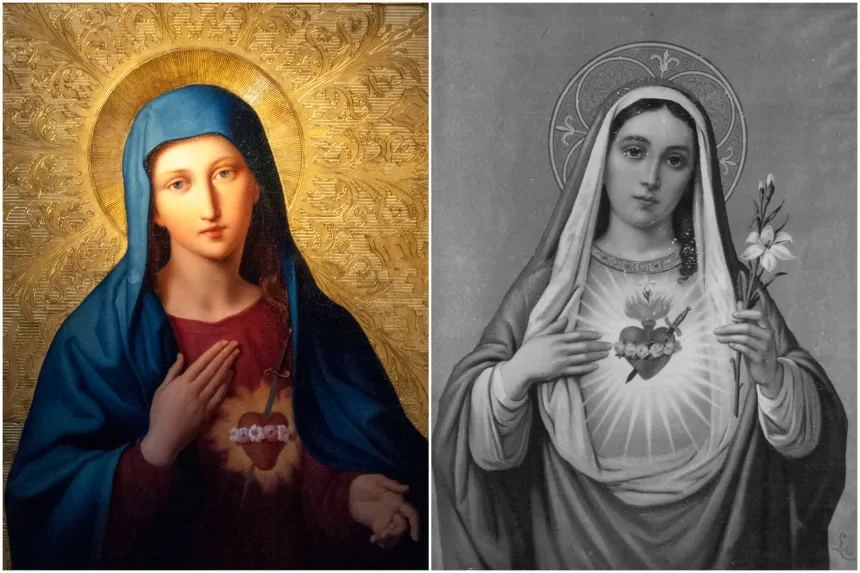 To bilder av Jomfru Marias uplettede hjerte