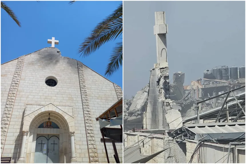 Den hellige families kirke i Gaza, før og etter israelsk angrep