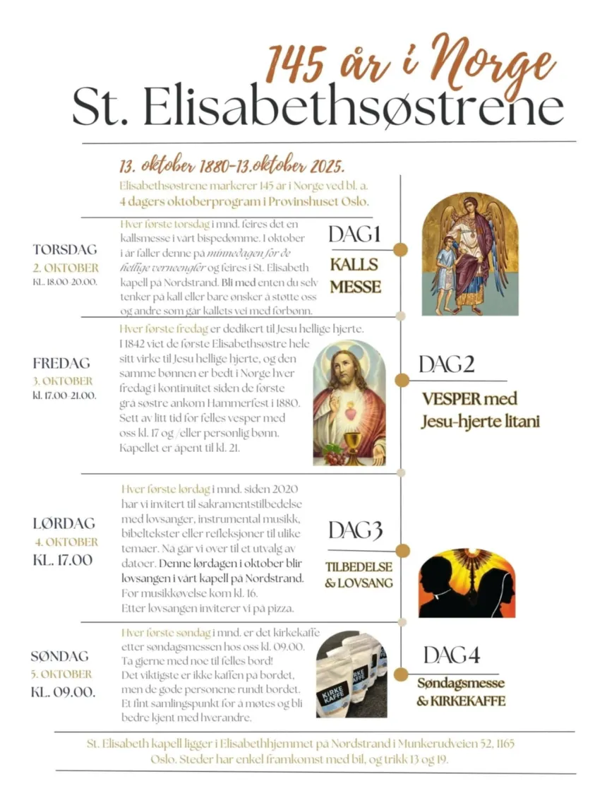 Plakat for feiring av St. Elisabethsøstrenes 145-årsjubileum