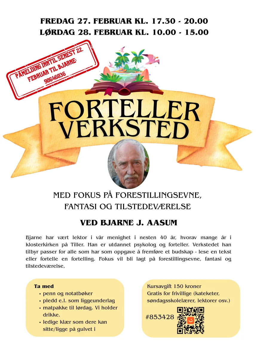 Plakat med informasjon om fortellerverkstedet