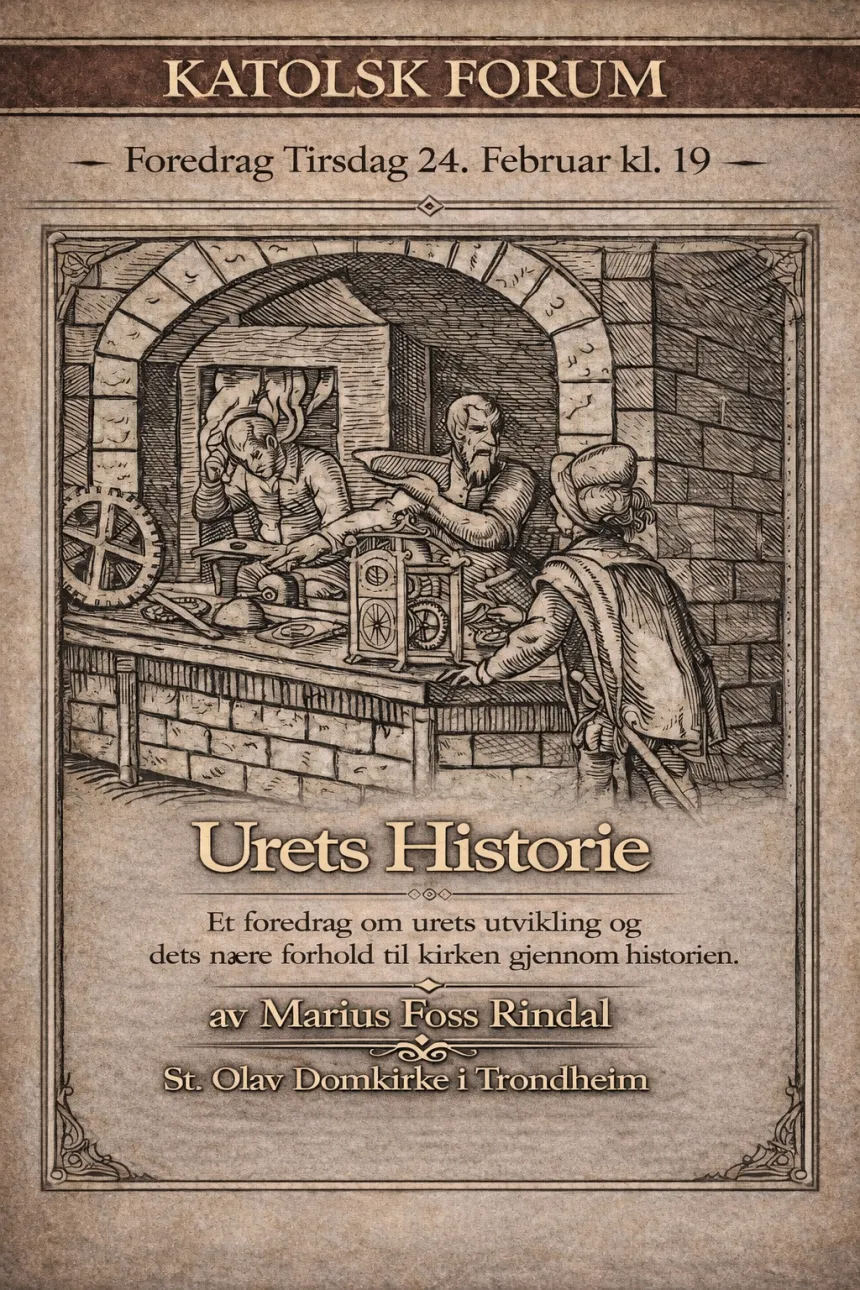 Plakat med informasjon om katolsk forum 24. februar 2026