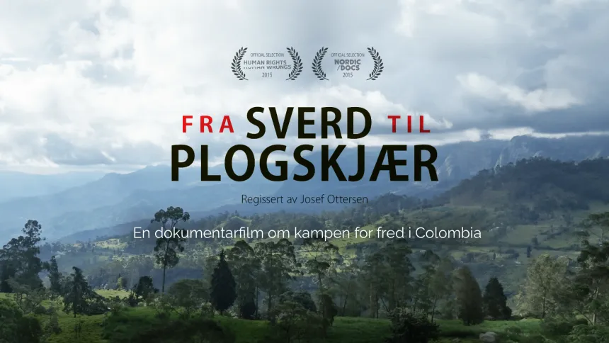 Plakat med filmtittelen Fra Sverd til Plogskjær over vakker natur