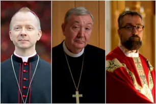 Portret-collage med biskop Bernt, biskop Fredrik og biskop Erik. 