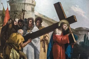  San Polo (church) - Oratory of the Crucifix - VIA CRUCIS V - Simon of Cyrene helps Jesus carry the cross by Giandomenico Tiepolo. Oil on canvas (1745 -1749)
