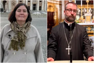 Portretter av biskop Fredrik Hansen og generalsekretær i Caritas Norge Ingrid Joys. 